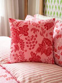 SHEIN 1 Piece, Retro Red Pink Tone European Floral Double-Sided Printed Pillow Cover, Living Room Balcony, Courtyard Bench, Homestay Decoration By Pillowcase - Multicolor - View 6
