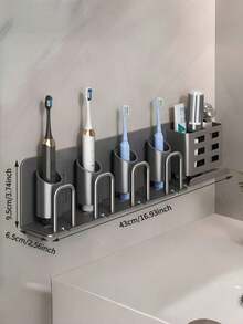 1 PC Wall Mount Toothbrush Holder No Drill Space Saving Detachable Cups Toothpaste Slot For Electric Toothbrushes Razors Shavers Modern Bathroom Organizer For Home Dorm Waterproof Rustproof Easy Clean Sturdy Multi Functional - View 11