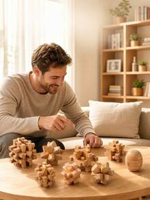 1 Set Of Wooden Kongming Lock / Luban Lock Toys, Brain-Teasing Stress Relief Puzzle Games For Adults With Comprehensive Intellectual Development Solutions, Office Desktop Toys, Metal Puzzles, IQ Puzzles, Lock Puzzles, Jigsaw Puzzles, - Multicolor - View 2