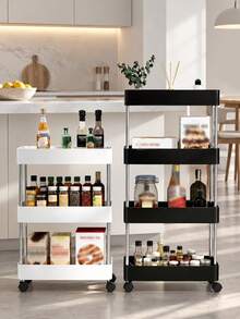 1PC Multifunctional White Narrow‑Gap Rolling Storage Cart, Hollow Drainage Multi‑Layer Ultra‑Thin Shelving Rack, Slender Mobile Cart, Narrow‑Gap Floor Storage Rack, Space‑Saving For Kitchen, Bathroom, Laundry Room - Multicolor - View 3
