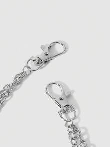 MortiRose 1pc Gothic Double Layer Heart Eye Cross Pendant Pants Chain, Vintage Silver Punk Streetwear Waist Chain - Multicolor - View 8