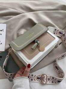 SIENNITY Dedoo Fashionable Women's Handbag, Multifunctional New Crossbody, Casual Colorblock Square With Wide Strap, Date, School, Outdoor, Gift - Green - View 5