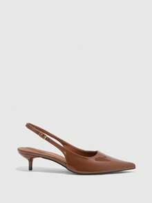 CUCCOO BIZCHIC Women's Shoes Glossy Pointed Heel Medium Heel Empty Buckle Light Luxury High Heels Commuter Banquet Shoes - Brown - View 2