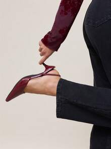 Nöista Sepatu flat bertali belakang anyaman warna burgundy dengan ujung runcing dan tali elastis minimalis untuk keanggunan sehari-hari yang berkelas. - Burgundy - View 12
