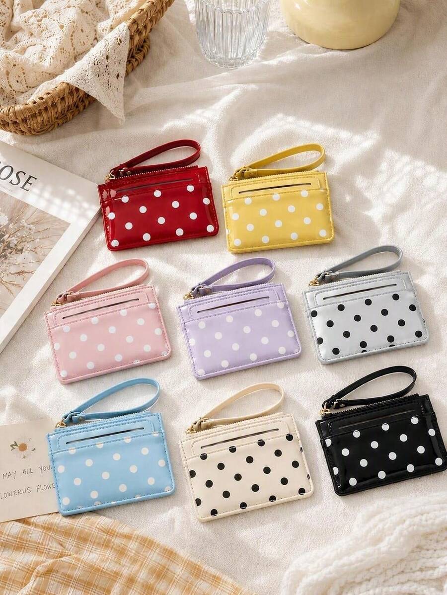 Haus Hana Polka Dot Multi-Card Slot Mini Wallet, Japanese Korean Style Solid Cute Card Holder, Luxury Coin Purse - Multicolor - View 1