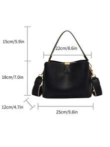 SIENNITY Tas Tote Bucket Warna Hitam Solid, Penyimpanan Multi-Lapisan untuk Barang-Barang Penting, Penutup Kancing, Gaya Minimalis Sehari-hari, Tas Tote Bucket, Tas Tangan Wanita untuk Bepergian, Tas Bahu Serbaguna - Hitam - View 7