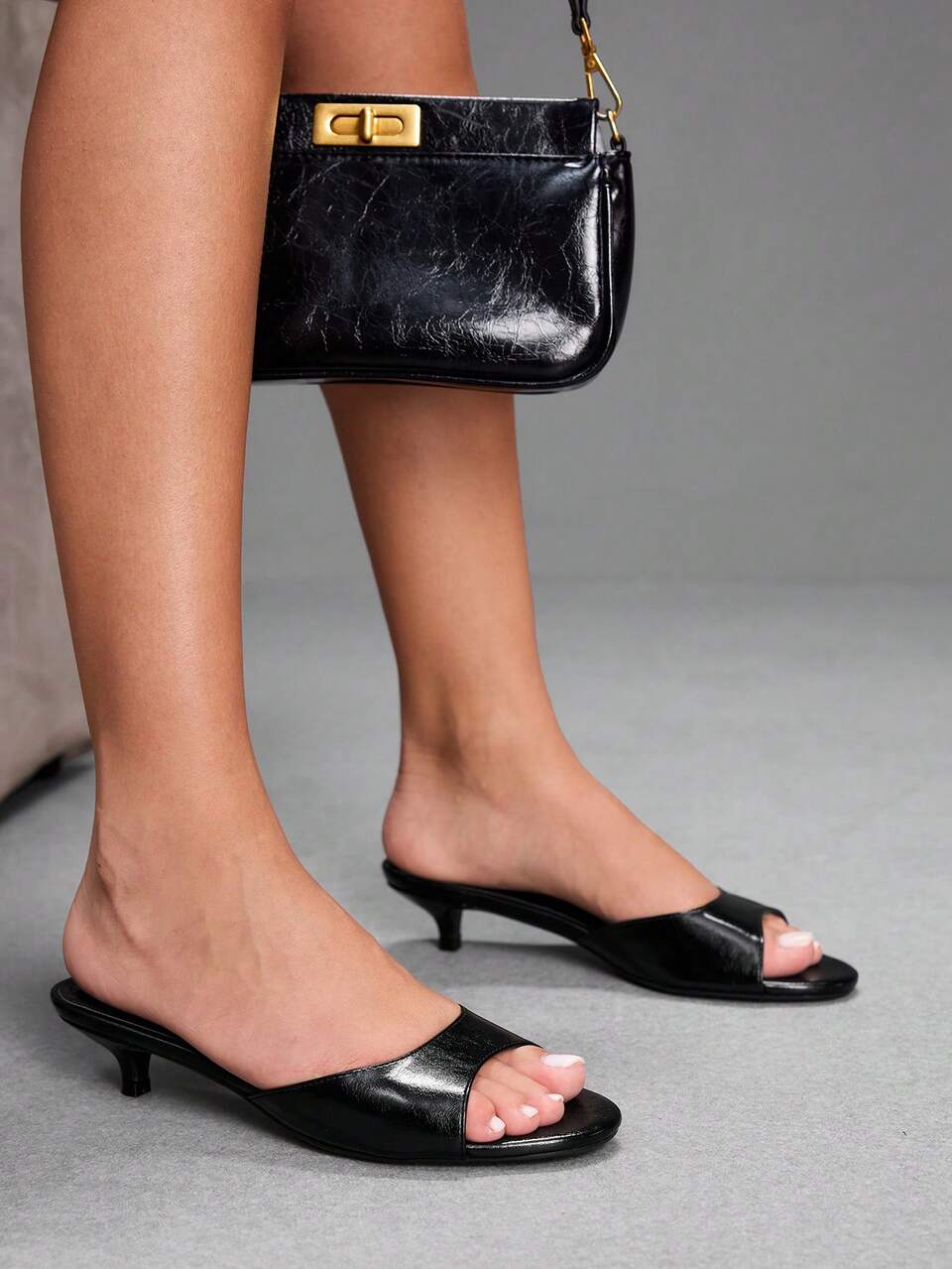 CUCCOO SZL Women Black PU Summer Fashion Versatile Heeled Sandals