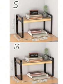 SHEIN 1pc Wood & Metal Multi-Tier Desktop Organizer Rack, Bookshelf For Students, Office Computer Display Shelf - Black - View 10
