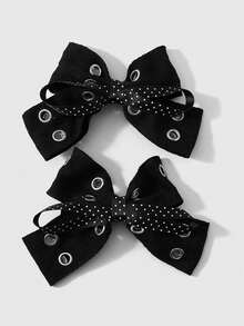 ROMWE Goth 2 Multi-Specification Y2k Dark Wind Black Air Eye Star Rivet Polka Dot Double-Layer Handmade Bow DIY Hairpin Duck Bill Clip, Combination Set - Black-53 - View 14