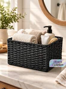 1/3 Pieces Storage Baskets, Entrance Table Organizing Box For Snacks And Cosmetics, Vintage Fabric Storage Baskets For Home - Black - View 1