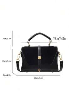SIENNITY Suede Solid Black,Daily Essentials Storage, Button Closure, Vintage Style, Square Shoulder Bag, Ladies Daily Commute, Hot Selling Fashion Handbag - Black - View 2