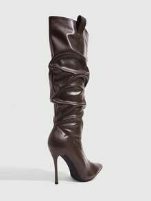 CUCCOO SZL Black Glossy Pointed-Heeled Elastic High Boots, Spice Girls Autumn And Winter Models Fall Boots - F5 Brown - View 8
