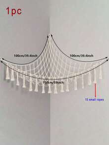 1PC Boho Stuffed Animal Toy Hammock Macrame Large Corner Mesh Toy Storage Hanging Wall Toys Organizer For Bedroom Decor, Cream(Without String Lights) 39.4" X 39.4" X 59" - White - View 9