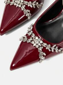 CUCCOO HITCHD Zapatos de tacón alto con pedrería de color burdeos y ramas puntiagudas, adecuados para bodas/eventos formales, uso diario, citas/fiestas y otras ocasiones - Burdeos - Ver 4