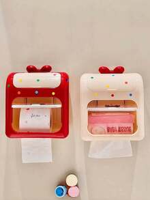 1PC Cream Style No Drill Wall Mounted Waterproof Tissue Box Holder Storage Organizer Rack For Bathroom Toilet Paper Towel Dispenser Space Saving Home Decoration - Multicolor - View 3