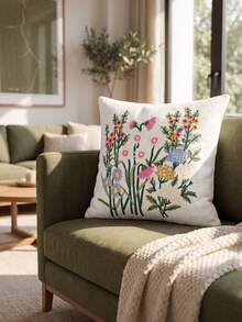 1 Piece, Ins Wind Fresh Flower Embroidered Pillowcase, Sofa Cushion Cover Decorative Pillowcase, Chenille Material, Embroidery Process, Very Suitable For Bedrooms, Sofas, Beds - Multicolor - View 4