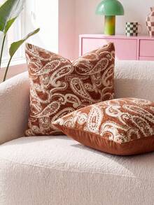 SHEIN One Piece (No Filler) Paisley Pattern Pillow Cover, Caramel Color Fashionable Retro Luxury Jacquard Chenille Cushion Cover, Suitable For Daily Home, Sofa, Bed Bedroom, Decorative Pillowcase, Universal In Spring, Summer, Autumn And Winter - Rust - View 3