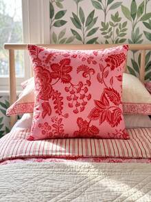 SHEIN 1 Piece, Retro Red Pink Tone European Floral Double-Sided Printed Pillow Cover, Living Room Balcony, Courtyard Bench, Homestay Decoration By Pillowcase - Multicolor - View 9