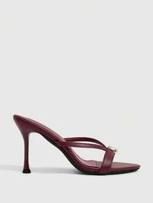 CUCCOO SZL Burgundy, Open-Toed High-Heeled Sandals, Temperament Royal Sister Style, Fine Heel With Women's Shoes - Burgundy - View 2