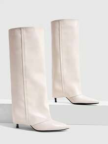 CUCCOO SZL Autumn And Winter Beige Pointed Thin High Heel Loose High Boots Gentle And Thin Straight Women's Boots - Off-white - View 1