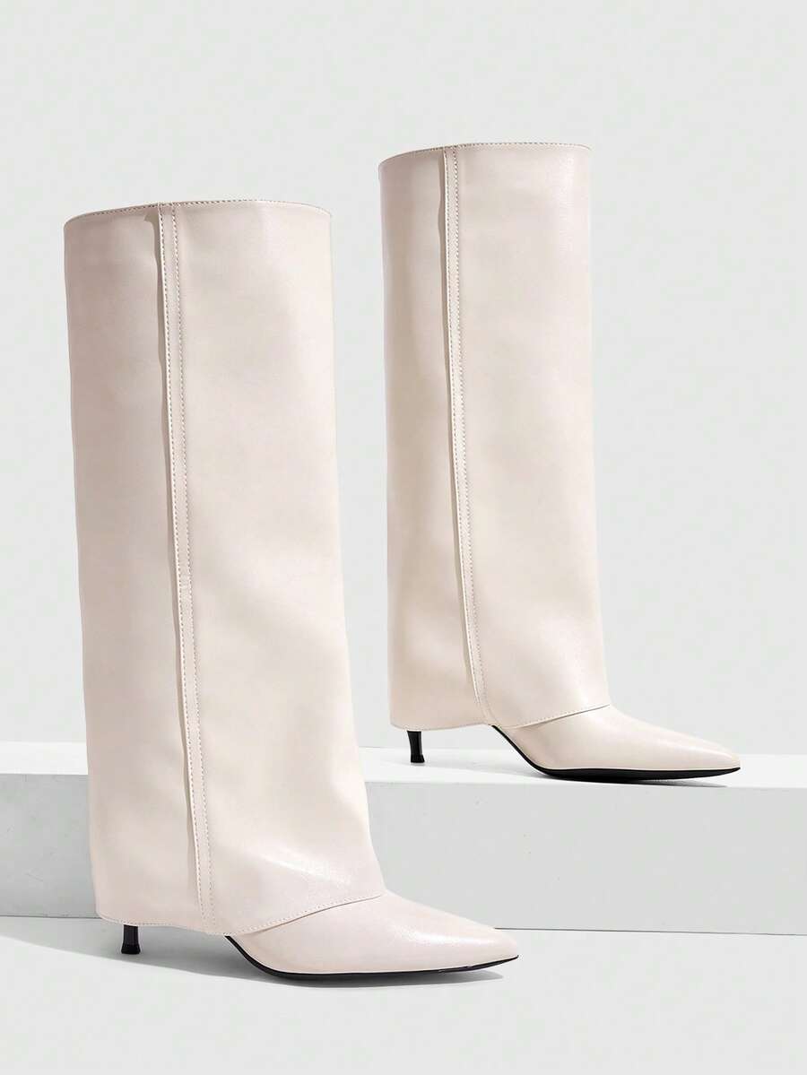 CUCCOO SZL Autumn And Winter Beige Pointed Thin High Heel Loose High Boots Gentle And Thin Straight Women's Boots - Off-white - View 1