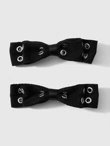 ROMWE Goth 2 Multi-Specification Y2k Dark Wind Black Air Eye Star Rivet Polka Dot Double-Layer Handmade Bow DIY Hairpin Duck Bill Clip, Combination Set - Black-53 - View 11