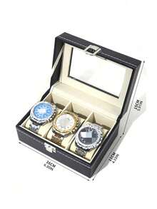 PU Leather Watch Storage Box With Glass Lid, Multi Slots Watch Display Organizer Case For Watch Collection - default - View 9