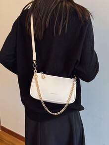 SIENNITY Textured Leather, Cream White,Essentials Storage, Zipper Closure, Simple Elegant Style, Hobo Bag, Ladies Casual Outing, Popular Underarm Handbag - White - View 9