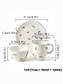 Cirelle 1Pc/3Pcs Ceramic Cup & Saucer Set, High-Temp Glazed Ceramic With Hand-Painted Cherry Prints, Heat & Cold Resistant For Holding Coffee And Tea, Ornamental Table Piece For Household Afternoon Tea And Indoor Counter Display. - Multicolor - View 13