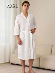 SHEIN 1pc Waffle Bathrobe, Moisture-Wicking Quick-Dry Unisex Sleepwear, Spring/Summer Bathrobe For Homestay, Hotel, SPA, Loose Fit, Multiple Colors, Minimalist Design, Bathroom & Home Essentials Back To School - Multicolor - View 27