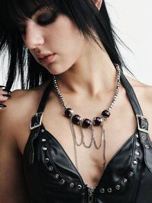 MortiRose Silver Stainless Steel Bead Splicing Gothic Vintage Necklace - Silver - View 7