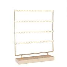 Women Earring Storage Holder, 4‑Tier Tall Jewelry Display Stand, Wood‑Metal Hanging Jewelry Organizer, Desktop Display Rack For Multiple Pairs Of Earrings, Household Vanity Table Jewelry Storage Accessory - Multicolor - View 9