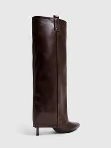 CUCCOO SZL Maillard Coffee Brown 尖頭細高跟直筒秋冬香料女孩氣質高筒靴 - 咖啡棕 - 查看 3