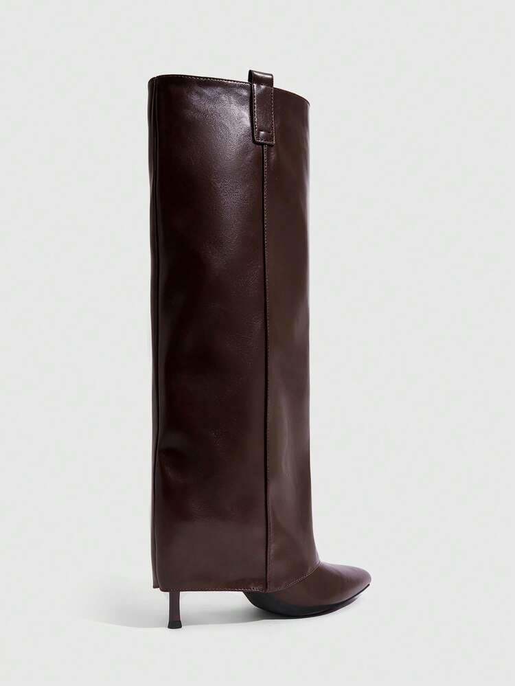 CUCCOO SZL Maillard Coffee Brown Pointed Stiletto Straight Autumn And Winter Spice Girl Temperament High Boots - Coffee Brown - View 3