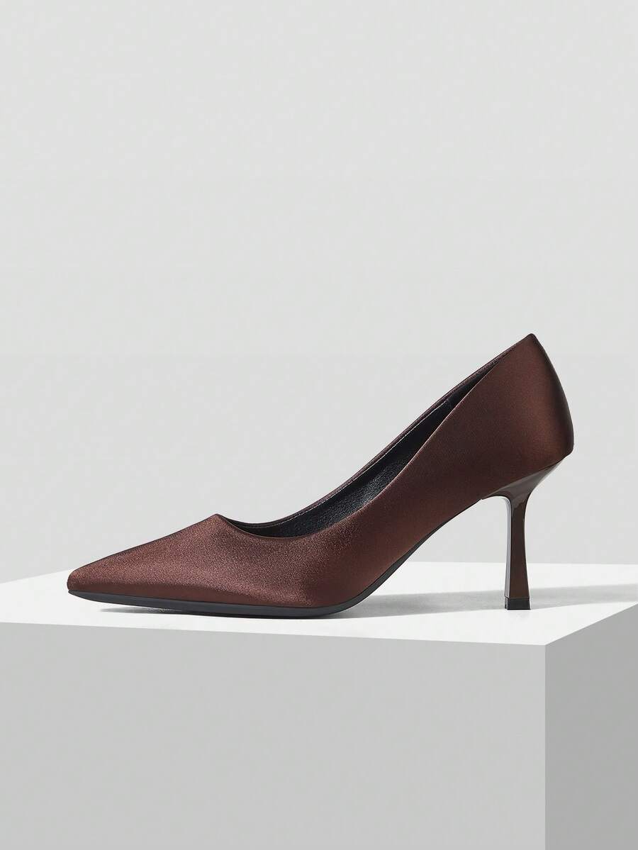 MOTF PREMIUM VINTAGE BASIC FASHION COMMUTER DINNER PARTY POINTED STILETTO HIGH HEEL SHOES - Rusty brown. - View 2