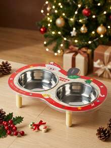PETSIN 1 قطعة وعاء مزدوج للحيوانات الأليفة بتصميم دعم الرقبة لعيد الميلاد - 200ml - مشاهدة 5