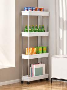 1PC Multifunctional White Narrow‑Gap Rolling Storage Cart, Hollow Drainage Multi‑Layer Ultra‑Thin Shelving Rack, Slender Mobile Cart, Narrow‑Gap Floor Storage Rack, Space‑Saving For Kitchen, Bathroom, Laundry Room - Multicolor - View 4