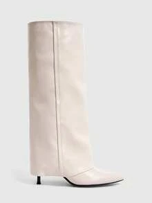 CUCCOO SZL Autumn And Winter Beige Pointed Thin High Heel Loose High Boots Gentle And Thin Straight Women's Boots - Off-white - View 2