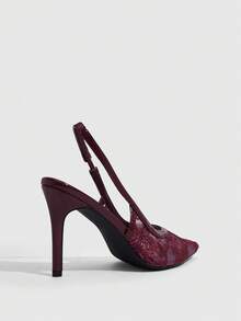 CUCCOO SZL Ladies Pointed Embroidered Gorgeous Elegant Dinner Party Wedding Heels - Burgundy sequins - View 3