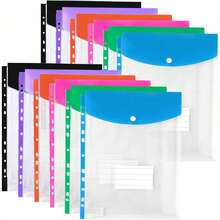 12pcs A4 Large Capacity Loose-Leaf File Folders, With 11-Hole Binder Rings, Made Of Modern PP Material, Expandable Button And Label Pockets, Suitable For School, Home, Office, Attendance, Travel - Portable Design, Back To School, School Supplies - Multicolor - View 11