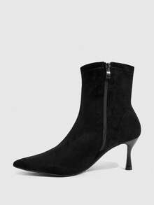 CUCCOO SZL Woman Shoes Korean Commuter Style Women Autumn And Winter Daily Commuter Dating Tube Mouth Sawtooth Stitching Solid Color Pointed Tall Tube Slender He - Black - View 4