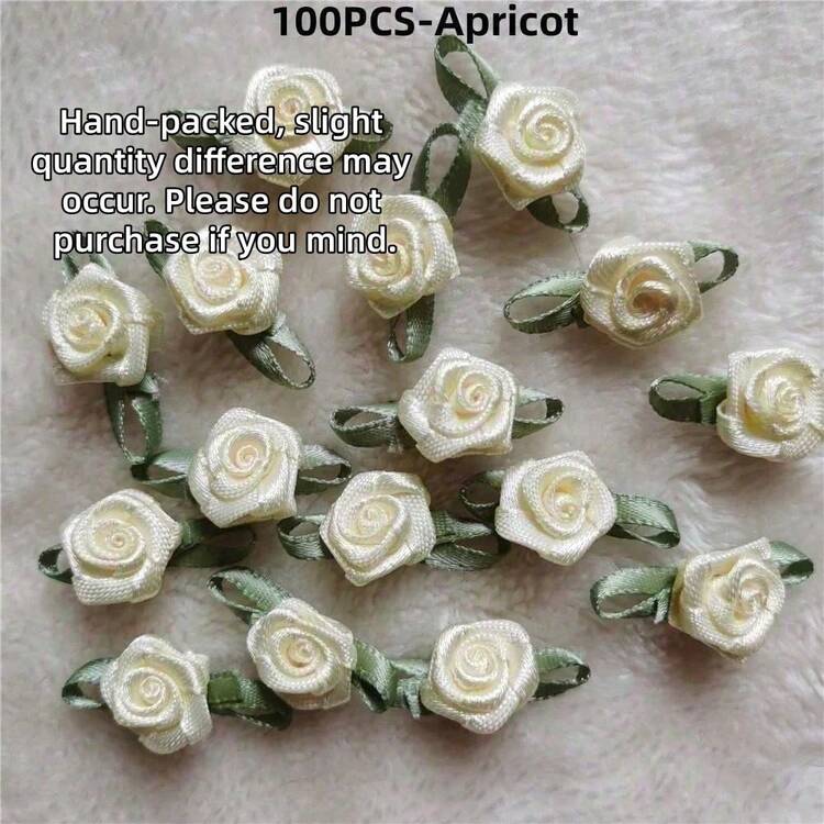 迷你手工玫瑰花人造缎带玫瑰花结布艺贴花，适用于婚礼装饰工艺缝纫配件 - 彩色 - 查看 30