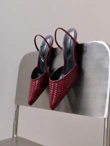 Nöista Sepatu flat bertali belakang anyaman warna burgundy dengan ujung runcing dan tali elastis minimalis untuk keanggunan sehari-hari yang berkelas. - Burgundy - View 10