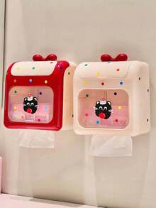 1PC Cream Style No Drill Wall Mounted Waterproof Tissue Box Holder Storage Organizer Rack For Bathroom Toilet Paper Towel Dispenser Space Saving Home Decoration - Multicolor - View 4