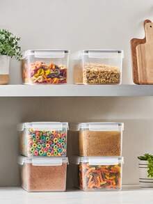 4‑Pack Airtight Food Storage Containers, Clear Plastic Cereal Storage Boxes With Labels & Marker, Moisture‑Proof Pantry Organizer For Spaghetti, Pasta, Oats, Dry Grains, Kitchen Cabinet Organization - transparent color - View 7