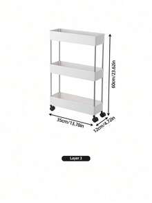 1PC Multifunctional White Narrow‑Gap Rolling Storage Cart, Hollow Drainage Multi‑Layer Ultra‑Thin Shelving Rack, Slender Mobile Cart, Narrow‑Gap Floor Storage Rack, Space‑Saving For Kitchen, Bathroom, Laundry Room - Multicolor - View 12