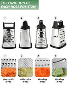 Multi-Functional Four-Sided Grater, Stainless Steel Arc-Shaped Four-Sided Grater, Slicing And Shavings, Suitable For Grilling Ginger, Garlic, Cucumber, Carrot, Cheese, Potato And Other Fruits And Vegetables, Multi-Functional Kitchen Small Tool - Multicolor - View 5