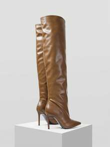 Mnmlis Pointed Thin Heel Over The Knee Boots For Women's Autumn And Winter New Pointed Thin Heel High Boots - Brown - View 3