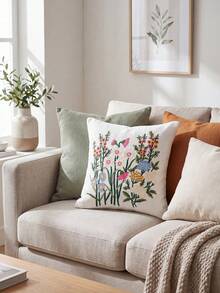 1 Piece, Ins Wind Fresh Flower Embroidered Pillowcase, Sofa Cushion Cover Decorative Pillowcase, Chenille Material, Embroidery Process, Very Suitable For Bedrooms, Sofas, Beds - Multicolor - View 7