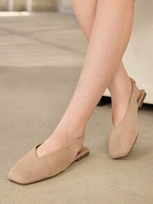 MOTF WOMEN'S NEW FASHION BALLET SHOES SQUARE TOE BACK LIFT WITH APRICOT VELVET ELEGANT VERSATILE SIMPLE FLAT SHOES - Apricot velvet - View 8